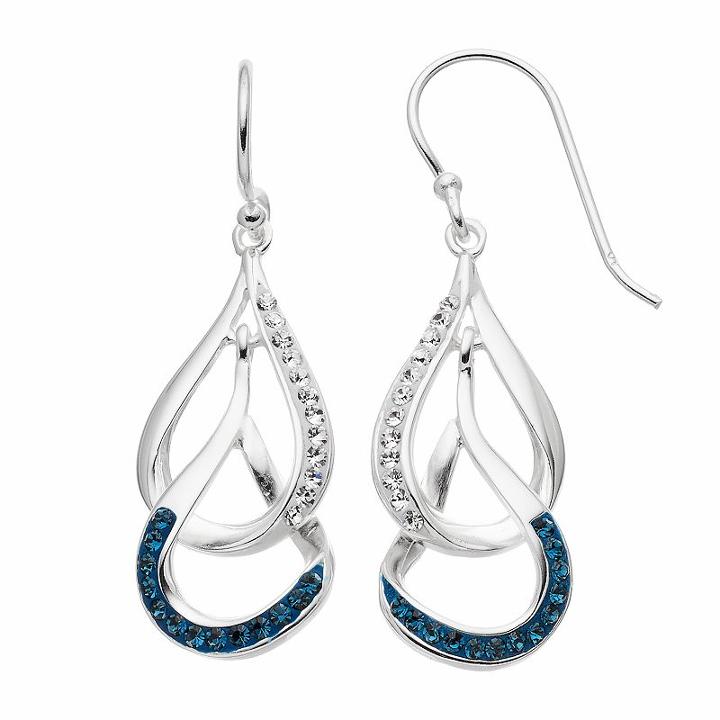 Silver Luxuries Crystal Interlocking Teardrop Earrings, Women's, Blue