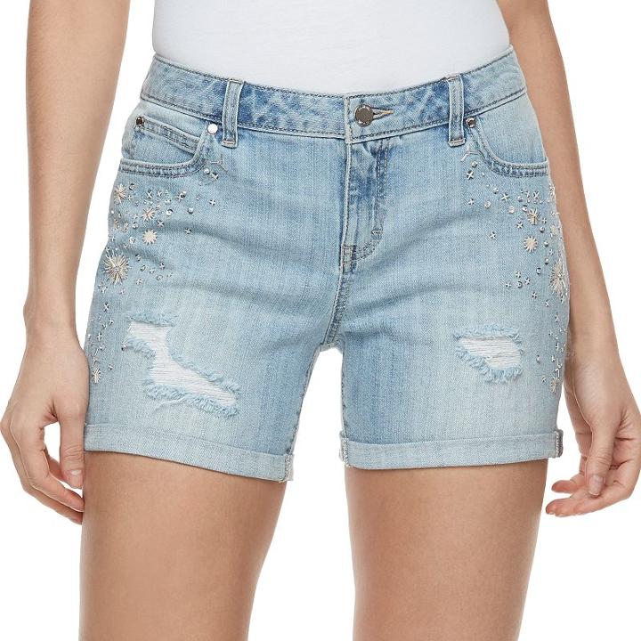 Women's Jennifer Lopez Embellished Ripped Jean Shorts, Size: 12, Blue Other