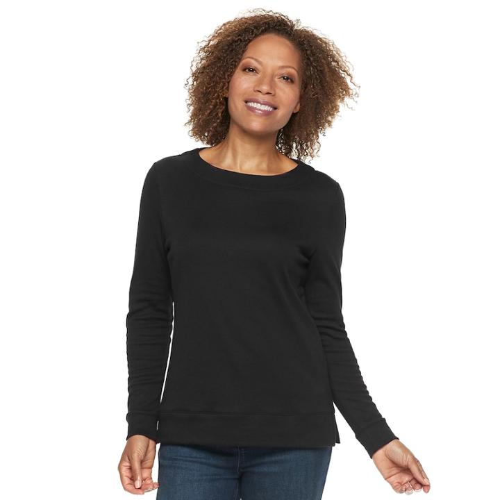 Petite Croft & Barrow&reg; Scoopneck Sweatshirt, Women's, Size: M Petite, Black