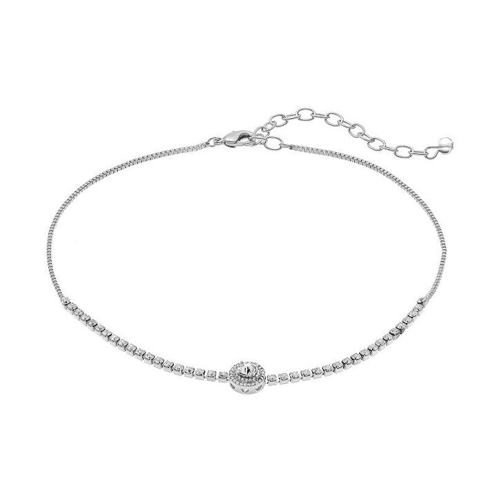 Napier Simulated Crystal Round Halo Choker Necklace, Women's, Silver