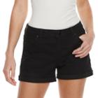 Women's Jennifer Lopez Midrise Cuffed Twill Shorts, Size: 4, Black