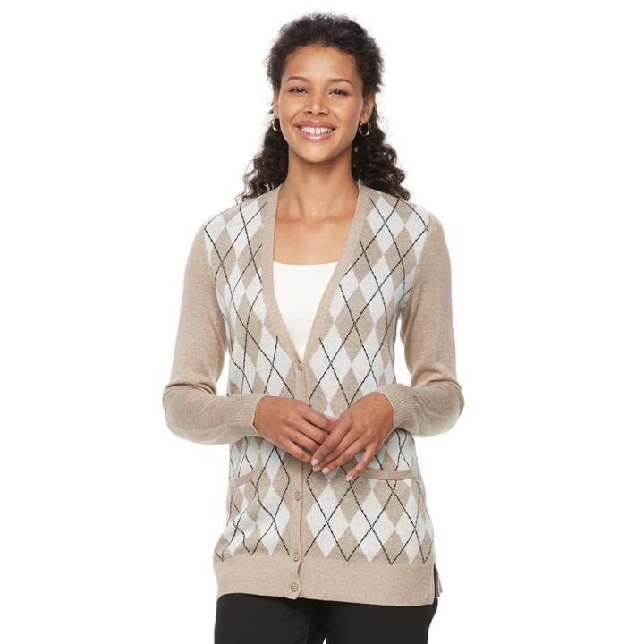 Women's Croft & Barrow&reg; V-neck Button-down Cardigan, Size: Large, Med Beige