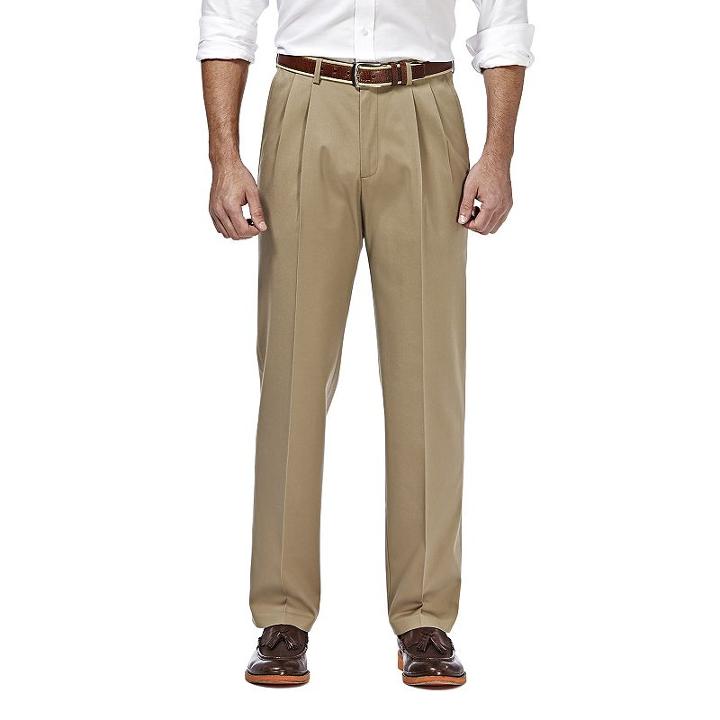 Men's Haggar Premium No Iron Khaki Stretch Classic-fit Pleated Pants, Size: 44x32, White Oth