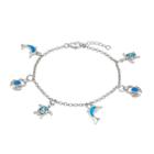 Lab-created Blue Opal Sterling Silver Turtle, Dolphin & Crab Charm Bracelet, Women's, Size: 7