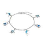 Lab-created Blue Opal Sterling Silver Turtle, Dolphin & Crab Charm Bracelet, Women's, Size: 7
