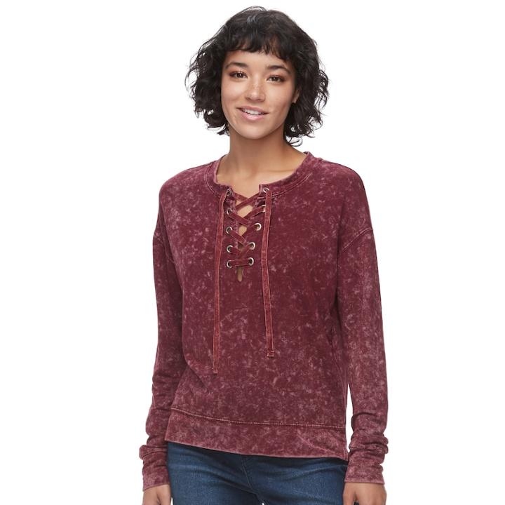 Juniors' Mudd&reg; Lace-up Sweatshirt, Teens, Size: Xs, Red