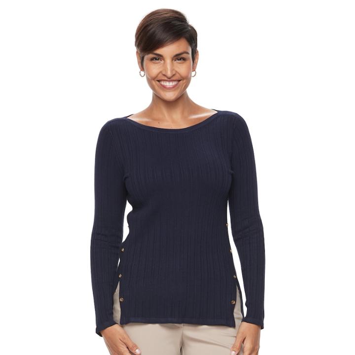 Women's Croft & Barrow&reg; Button Side Long Sleeve Top, Size: Large, Blue