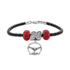 Insignia Collection Nascar Matt Kenseth Leather Bracelet And Steering Wheel Charm And Crystal Bead Set, Women's, Size: 7.5, Red