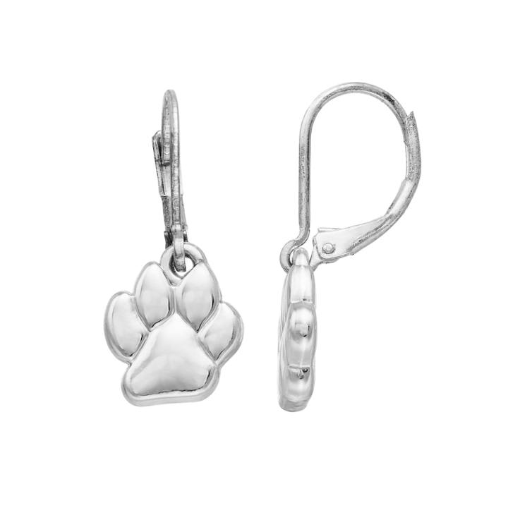 Paw Print Drop Earrings, Women's, Silver