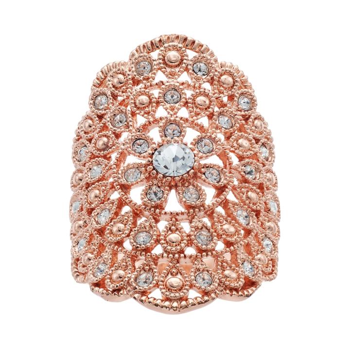 Brilliance Flower Scalloped Ring With Swarovski Crystals, Women's, Size: 7, White