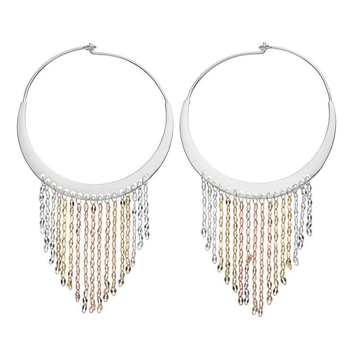 Jennifer Lopez Tri Tone Fringe Nickel Free Hoop Earrings, Women's, Multicolor