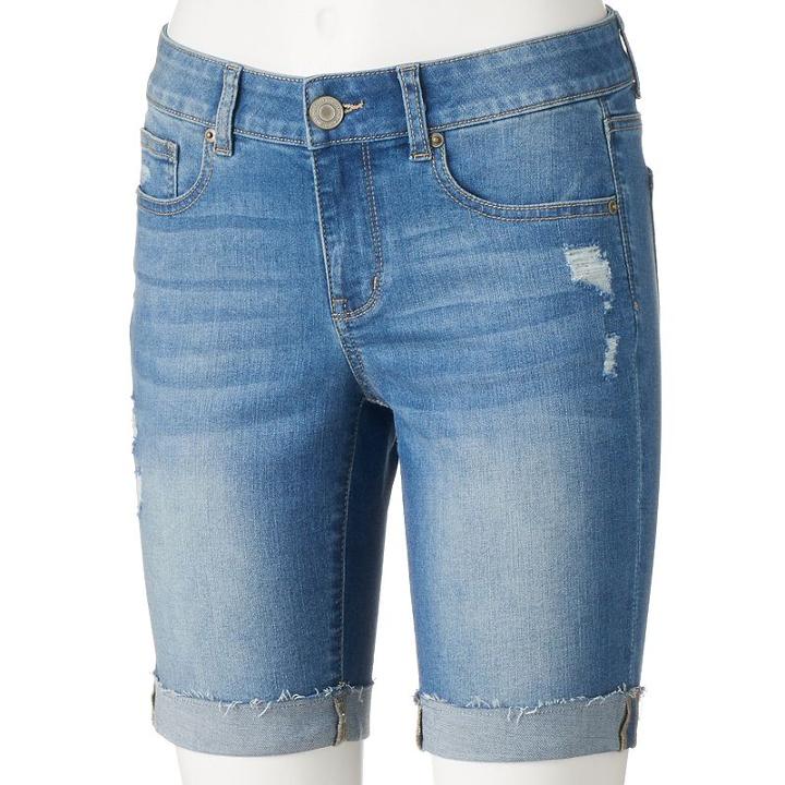 Juniors' So&reg; Rolled Denim Bermuda Shorts, Girl's, Size: 3, Med Blue