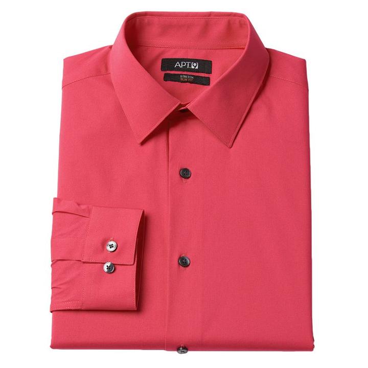 Men's Apt. 9&reg; Extra-slim Solid Stretch Dress Shirt, Size: 17.5-34/35, Dark Pink