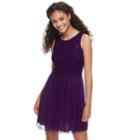Juniors' Speechless Sequin Lace Chiffon Skater Dress, Teens, Size: 11, Drk Purple