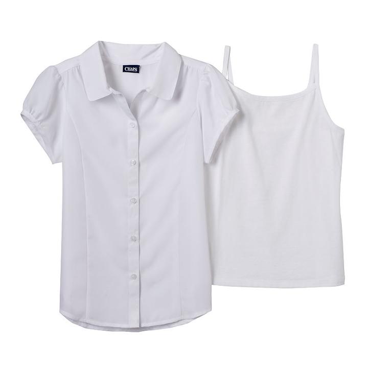 Girls 7-16 Chaps School Uniform Blouse & Camisole Set, Girl's, Size: 12-14, White