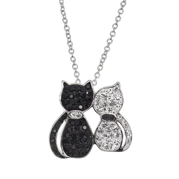 Crystal Silver-plated Cats Pendant Necklace, Women's, Size: 18, White