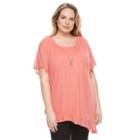 Plus Size Ab Studio Shadow-stripe Necklace Top, Women's, Size: 0x, Brt Orange