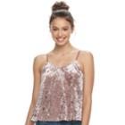 Juniors' Mudd&reg; V-neck Velvet Swing Tank, Teens, Size: Small, Beig/green (beig/khaki)
