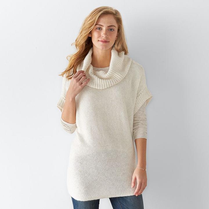 Women's Sonoma Goods For Life&trade; Cowlneck Sweater, Size: S-m, Beig/green (beig/khaki)