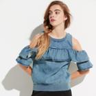 K/lab Cold-shoulder Chambray Sweatshirt, Teens, Size: Small, Med Blue
