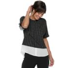 Women's Elle&trade; Plaid Mock-layer Top, Size: Small, Black