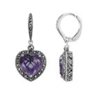 Lavish By Tjm Sterling Silver Amethyst Heart Drop Earrings - Made With Swarovski Marcasite, Women's, Purple