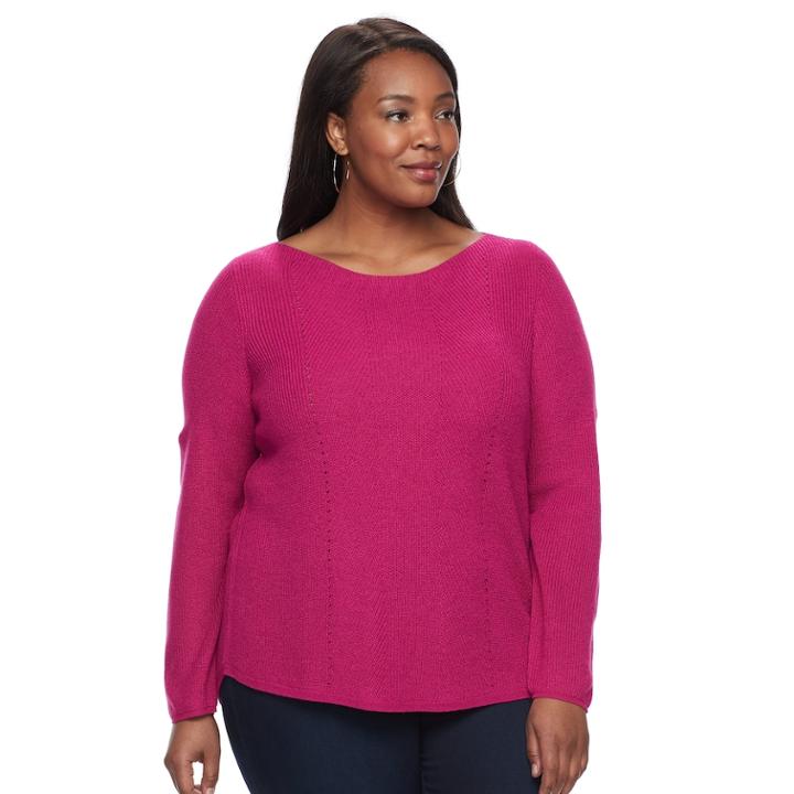 Plus Size Croft & Barrow&reg; Textured-stitch Sweater, Women's, Size: 3xl, Med Pink