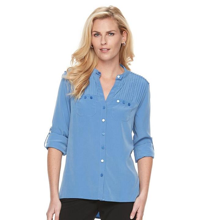 Women's Dana Buchman Pintuck Roll-tab Shirt, Size: Xs, Blue (navy)
