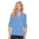 Women's Dana Buchman Pintuck Roll-tab Shirt, Size: Xs, Blue (navy)