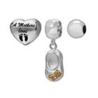 Individuality Beads 14k Gold Over Silver And Sterling Silver Mothers Love Heart Bead And Pink Crystal Bootie Charm Set, Women's