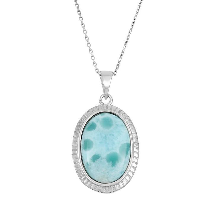 Larimar Sterling Silver Oval Halo Pendant Necklace, Women's, Size: 18, Blue