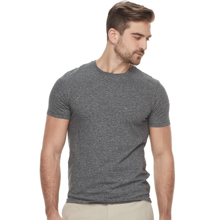 Men's Marc Anthony Slim-fit Striped Stretch Crewneck Tee, Size: Xxl, Black