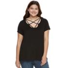 Juniors' Plus Size Pink Republic Strappy Scoopneck Tee, Teens, Size: 3xl, Black