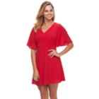 Petite Suite 7 Crepe Short Sleeve Fit & Flare Dress, Women's, Size: 8 Petite, Red