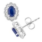 10k White Gold Sapphire & 1/8 Carat T.w. Diamond Scalloped Halo Stud Earrings, Women's, Blue