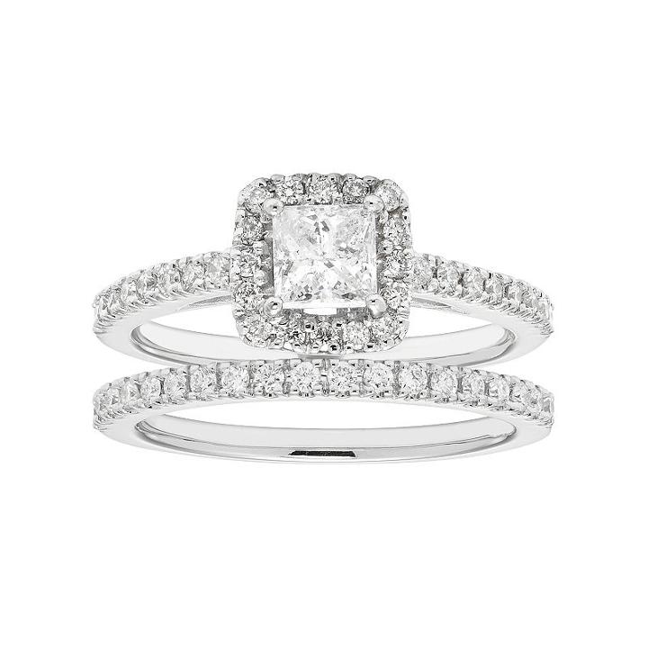 Boston Bay Diamonds 14k White Gold 1 Carat T.w. Igl Certified Diamond Square Halo Engagement Ring Set, Women's, Size: 8.50