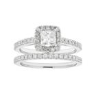 Boston Bay Diamonds 14k White Gold 1 Carat T.w. Igl Certified Diamond Square Halo Engagement Ring Set, Women's, Size: 8.50