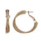 14k Gold-plated Textured Crisscross Hoop Earrings, Women's, Yellow