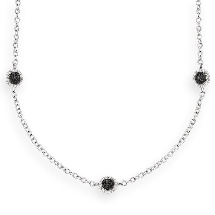 Silver-plated .14-ct. T.w. Diamond Circle Link Station Necklace, Women's, Black
