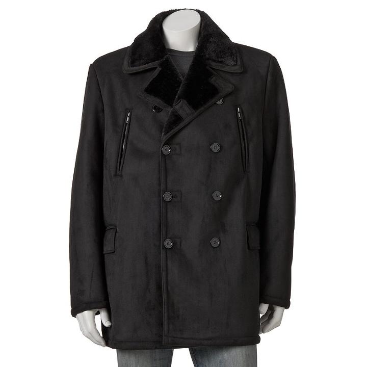 Big & Tall Excelled Faux-shearling Pea Coat, Men's, Size: 2x Big, Black
