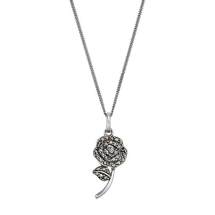 Tori Hill Sterling Silver Marcasite Rose Pendant Necklace, Women's, Size: 18, Grey