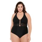 Plus Size Costa Del Sol Crochet One-piece Swimsuit, Women's, Size: 2xl, Black