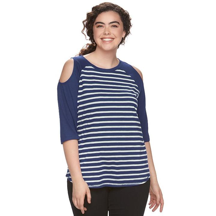 Juniors' Plus Size So&reg; Print Cold-shoulder Tee, Teens, Size: 1xl, Blue
