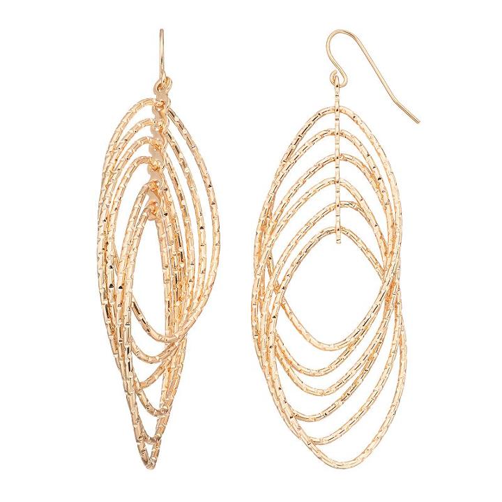 Interlocking Marquise Nickel Free Drop Hoop Earrings, Women's, Gold