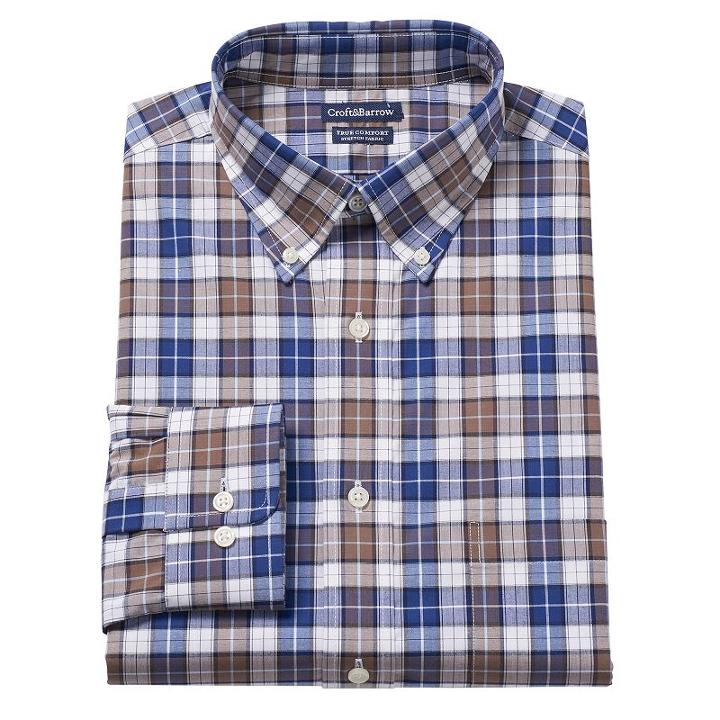 Men's Croft & Barrow&reg; Easy-care True Comfort Slim-fit Stretch Dress Shirt, Size: 16.5-34/35, Brown