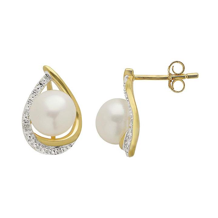 Pearlustre By Imperial Freshwater Cultured Pearl & Diamond Accent 14k Gold Over Silver Teardrop Stud Earrings, Women's, White