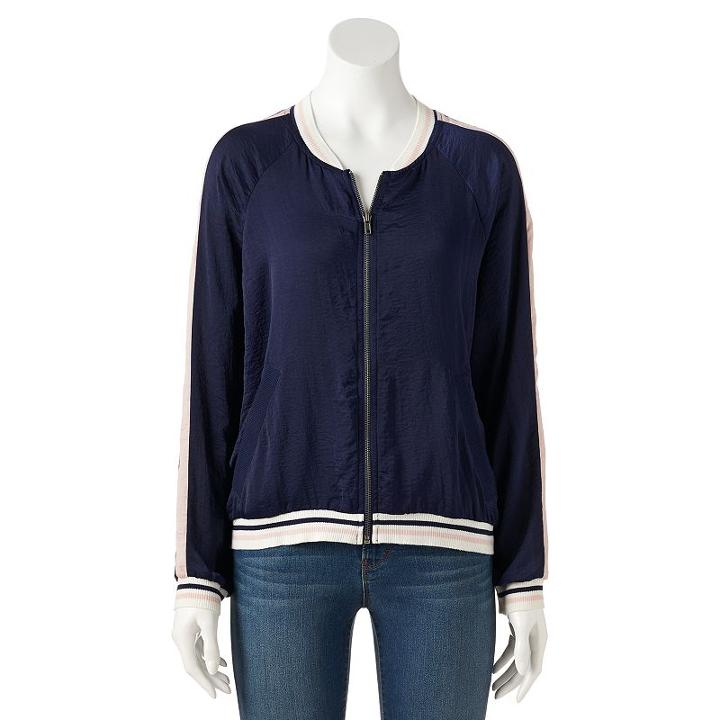 Juniors' About A Girl Floral Back Bomber Jacket, Size: Xl, Blue (navy)