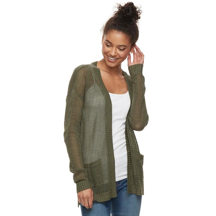 Juniors' Mudd&reg; Open-work Cardigan, Teens, Size: Large, Med Green