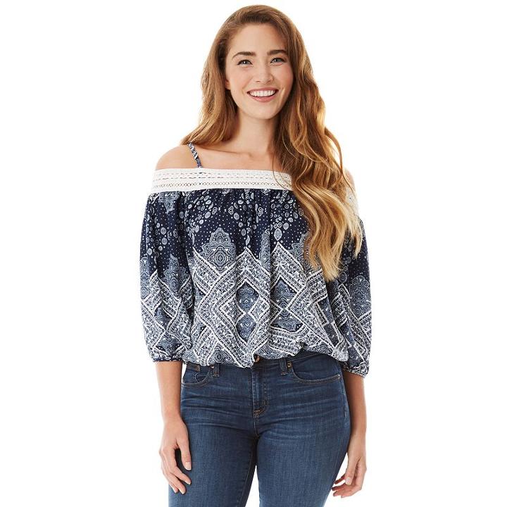 Juniors' Iz Byer California Bubble Hem Off Shoulder Top, Girl's, Size: Large, Ovrfl Oth