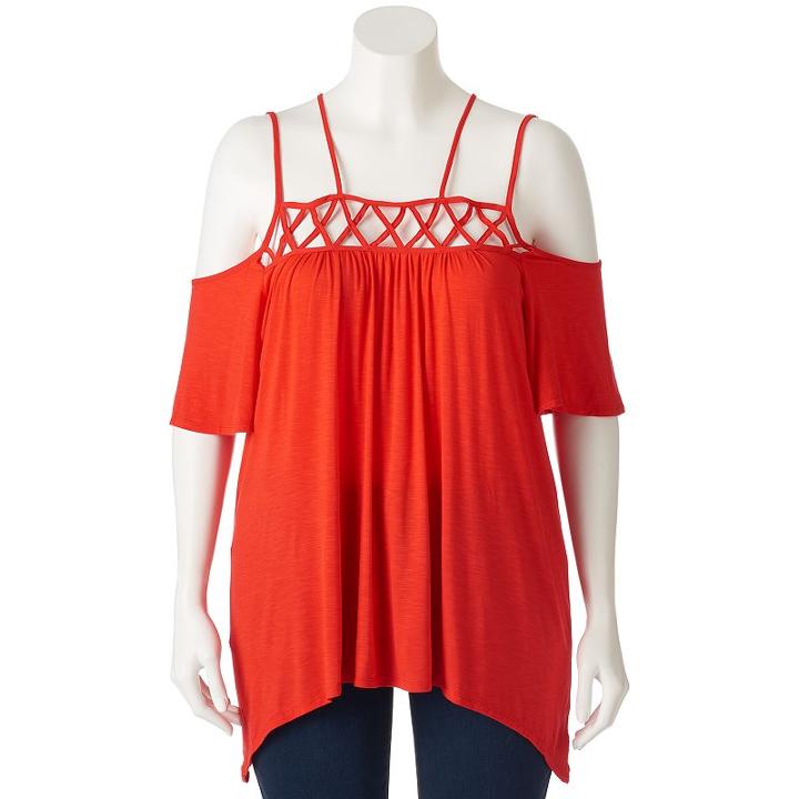 Juniors' Plus Size Heartsoul Lattice Off-the-shoulder Top, Girl's, Size: 2xl, Orange